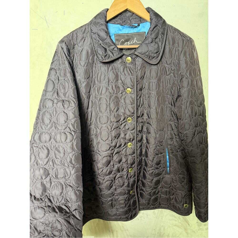 Coach Signature Quilted Jacket Brown Blue Lined Y2K Preppy Size Medium - Picture 10 of 10